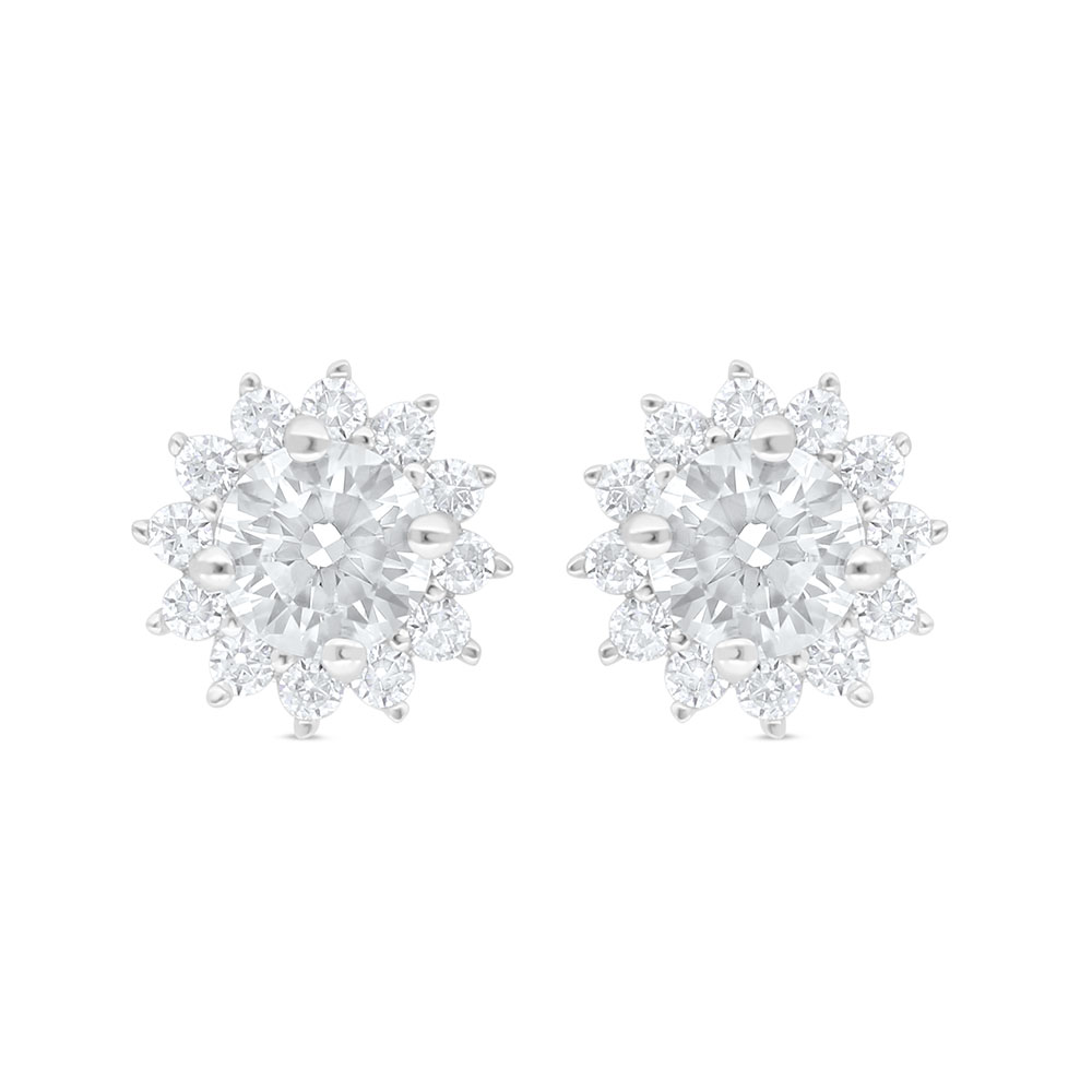 Sterling Silver 925 Earring Rhodium Plated Embedded With White Zircon