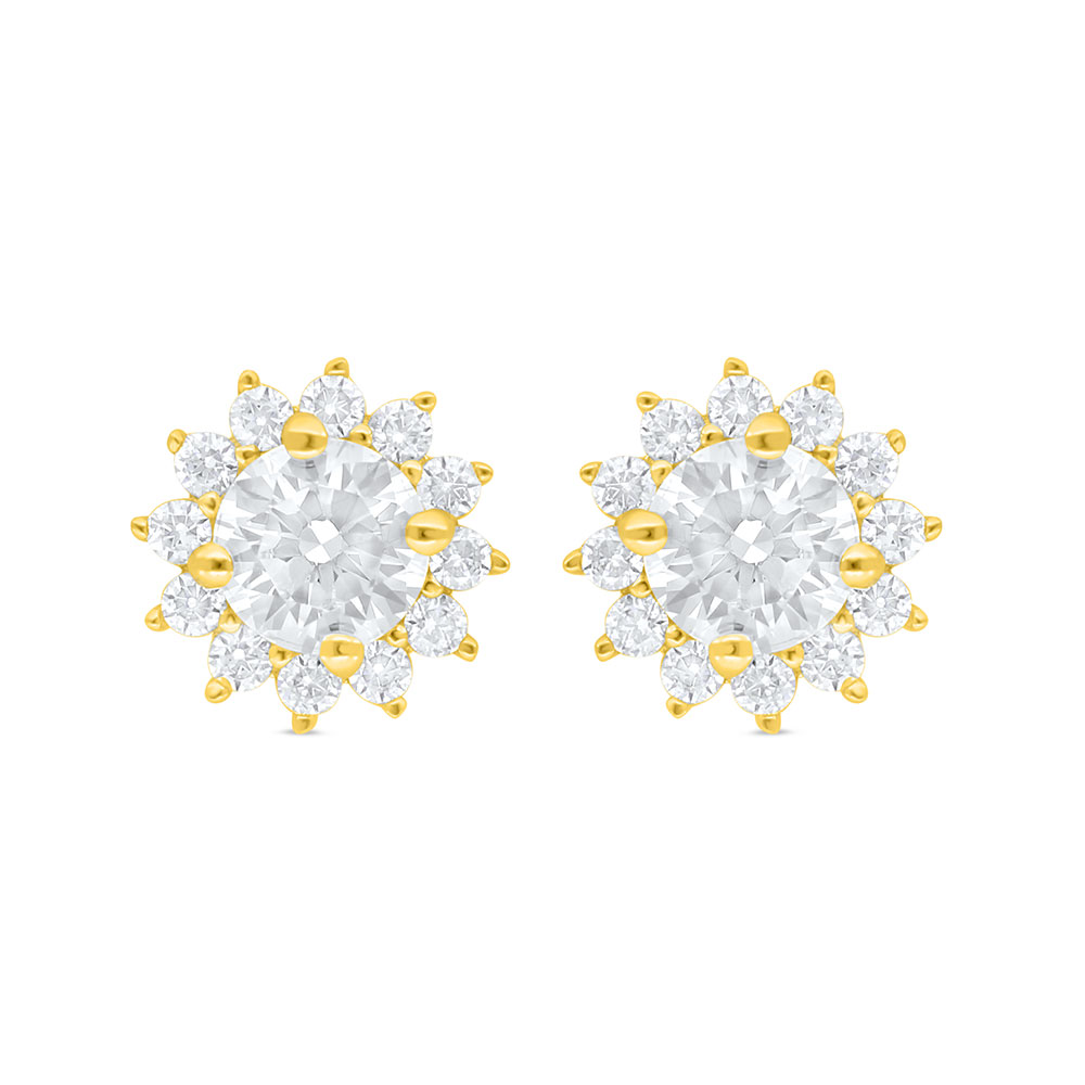 Sterling Silver 925 Earring Golden Plated Embedded With White Zircon