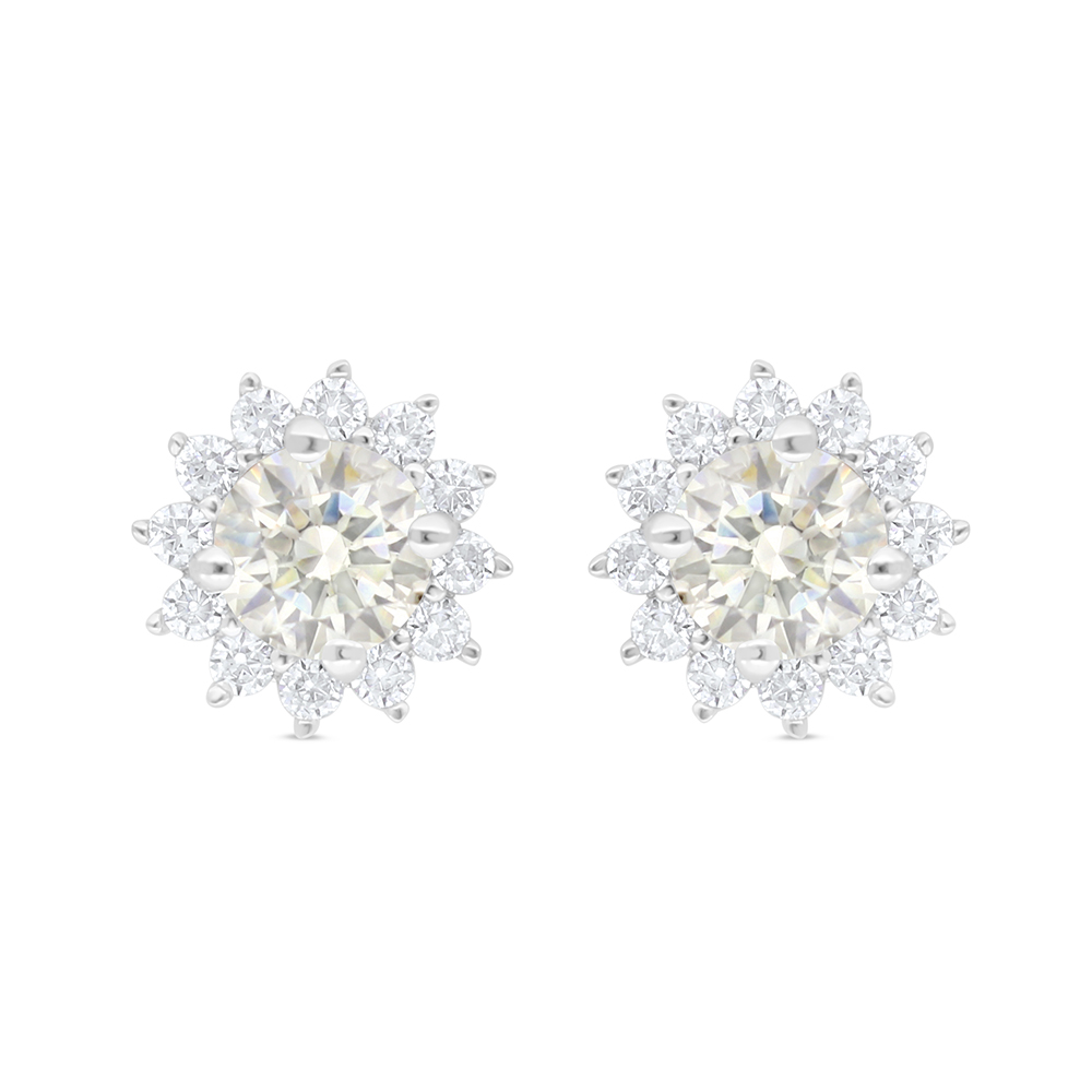 Sterling Silver 925 Earring Rhodium Plated Embedded With Yellow Diamond And White Zircon