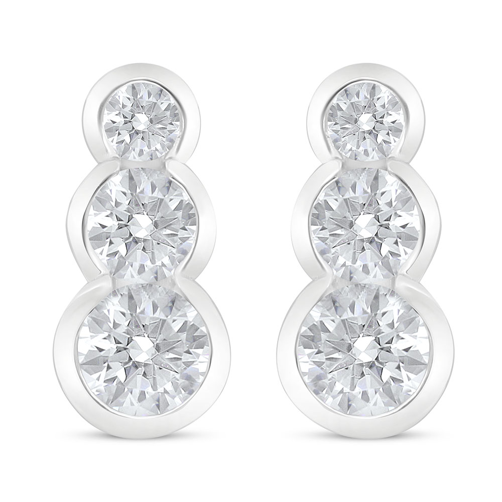 Sterling Silver 925 Earring Rhodium Plated Embedded With White Zircon