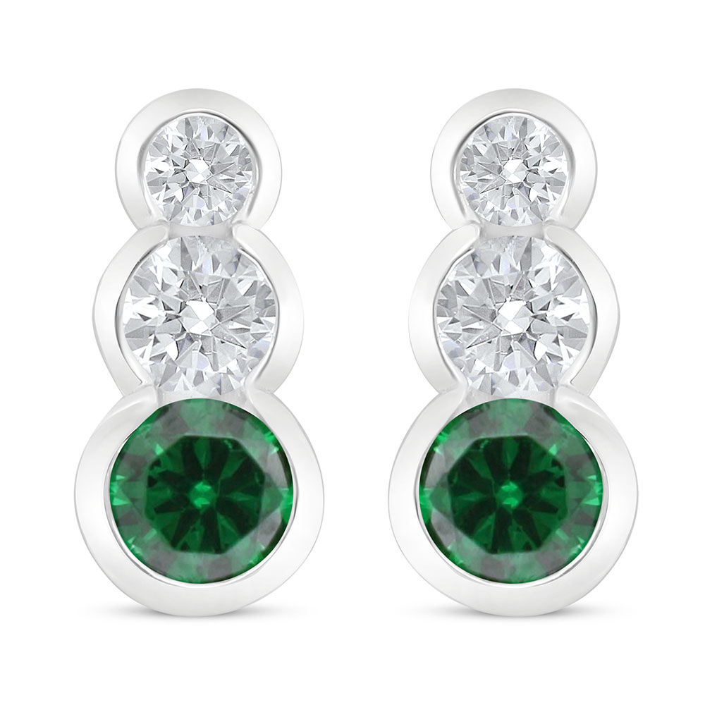 Sterling Silver 925 Earring Rhodium Plated Embedded With Emerald Zircon And White Zircon