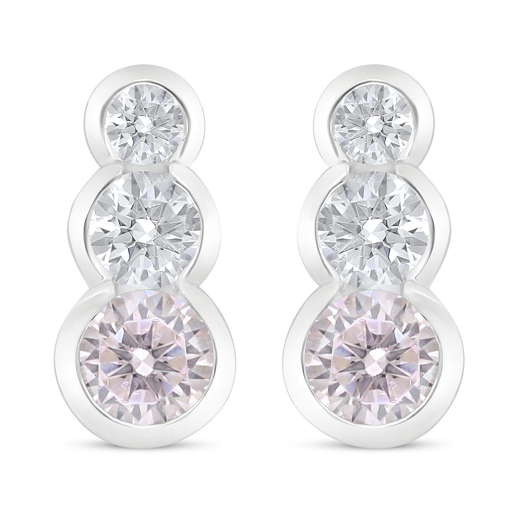 Sterling Silver 925 Earring Rhodium Plated Embedded With Pink Zircon And White Zircon