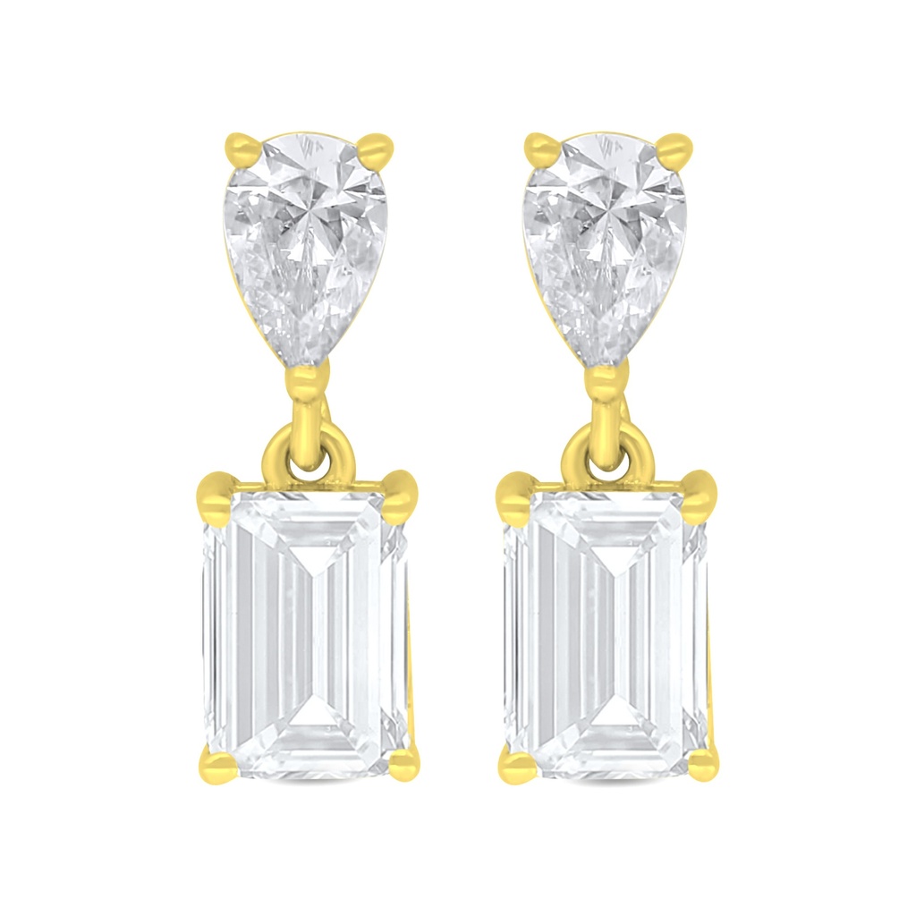 Sterling Silver 925 Earring Golden Plated Embedded With White Zircon