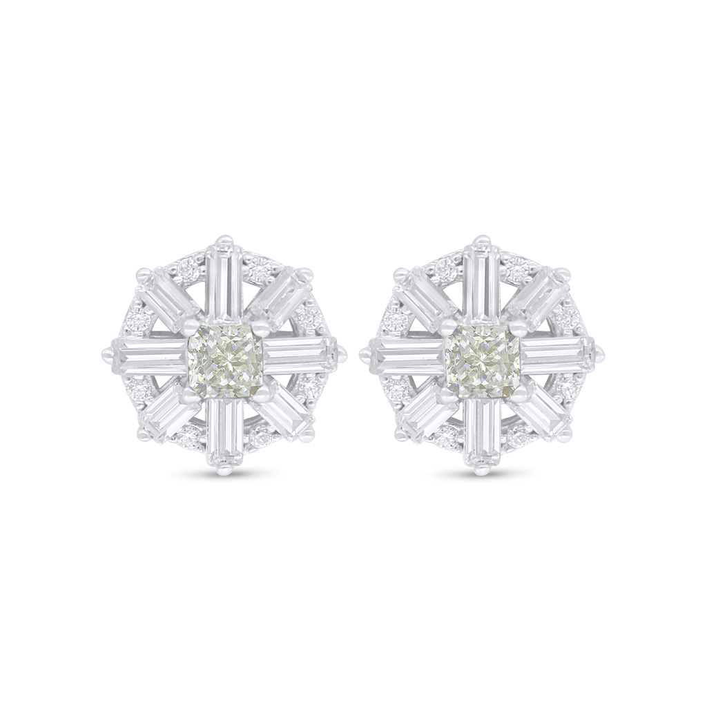 Sterling Silver 925 Earring Rhodium Plated Embedded With Yellow Diamond And White Zircon