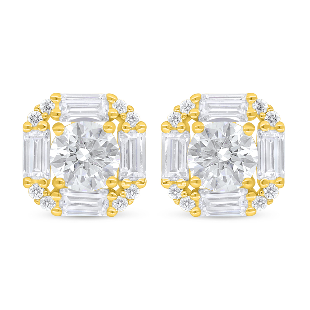 Sterling Silver 925 Earring Golden Plated Embedded With White Zircon