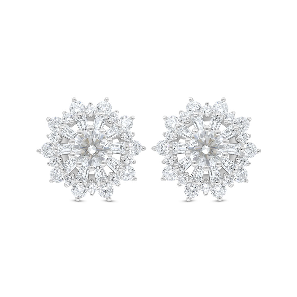 Sterling Silver 925 Earring Rhodium Plated Embedded With White Zircon