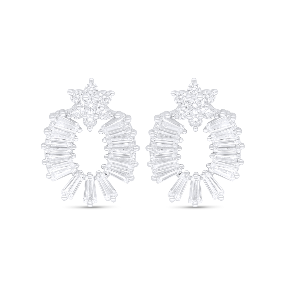 Sterling Silver 925 Earring Rhodium Plated Embedded With White Zircon