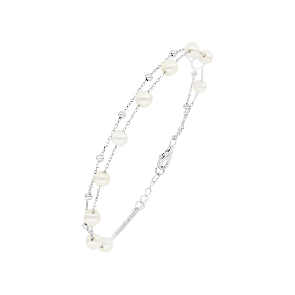 Sterling Silver 925 Bracelet Rhodium Plated Embedded With Natural White Pearl 