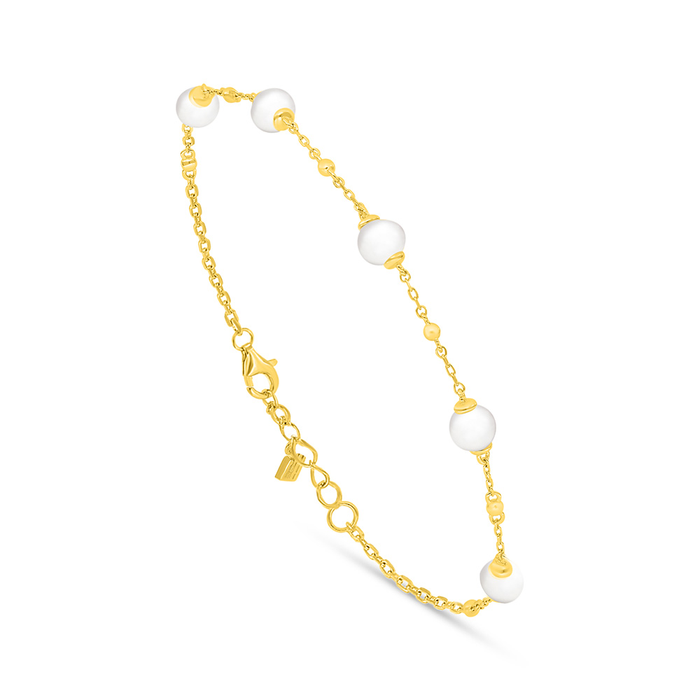 Sterling Silver 925 Bracelet Golden Plated Embedded With Natural White Pearl  