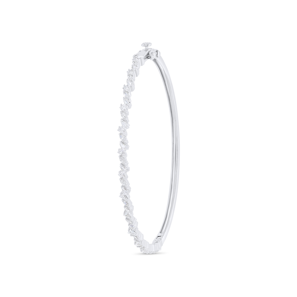 Sterling Silver 925 Bangle Rhodium Plated Embedded With White Zircon