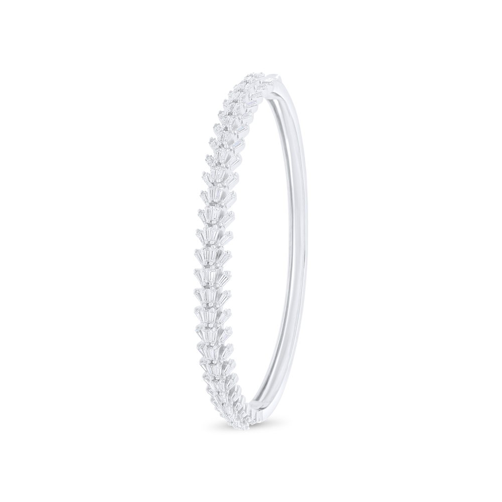 Sterling Silver 925 Bangle Rhodium Plated Embedded With White Zircon