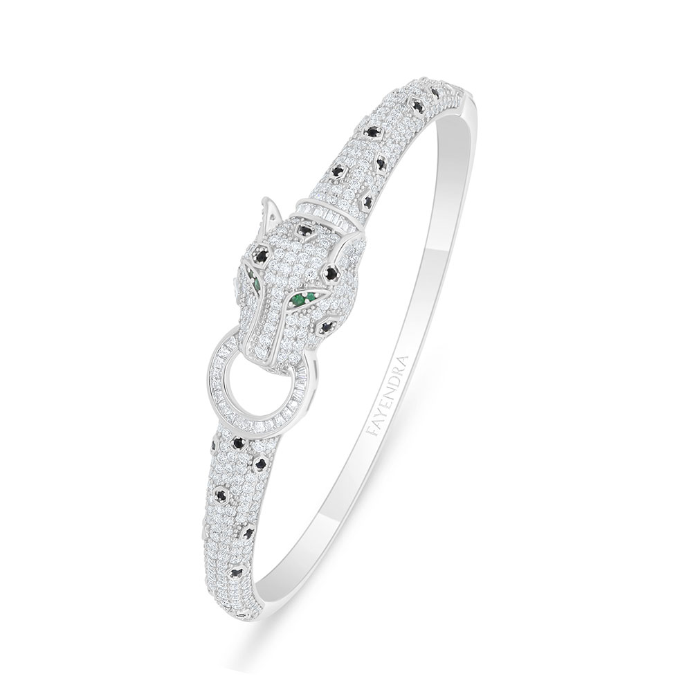 Sterling Silver 925 Bangle Rhodium Plated Embedded With White Zircon