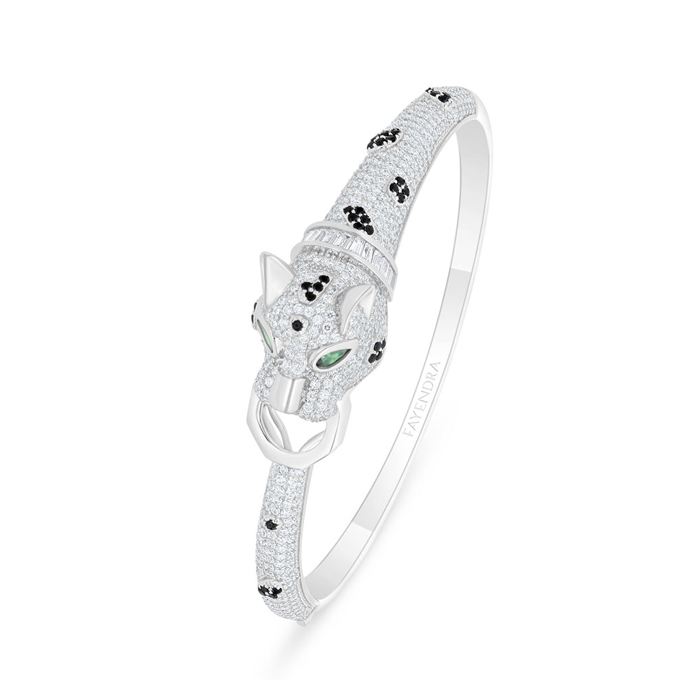 Sterling Silver 925 Bangle Rhodium Plated Embedded With White Zircon