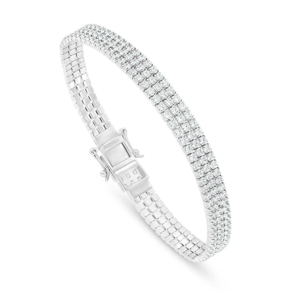 Sterling Silver 925 Bracelet Rhodium Plated Embedded With White Zircon