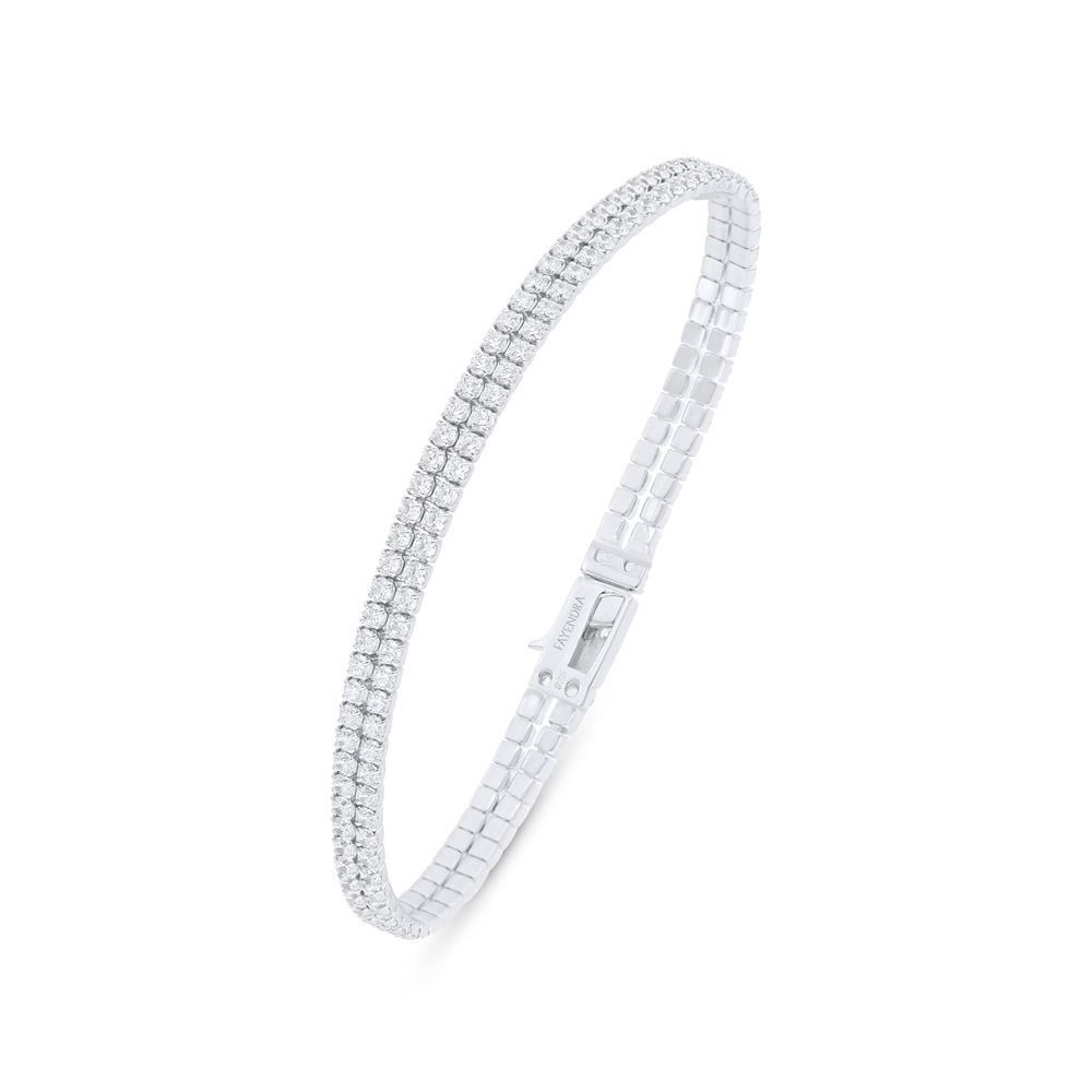 Sterling Silver 925 Bracelet Rhodium Plated Embedded With White Zircon