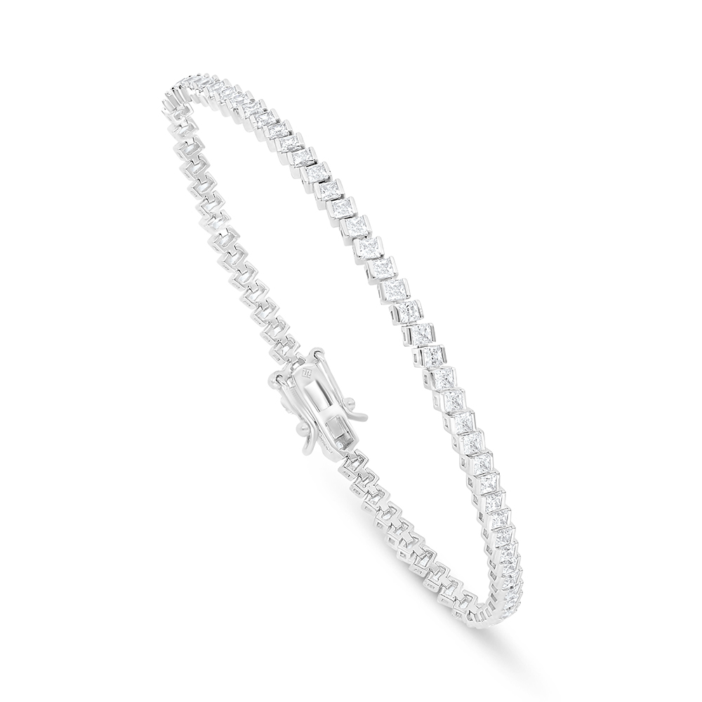 Sterling Silver 925 Bracelet Rhodium Plated Embedded With White Zircon