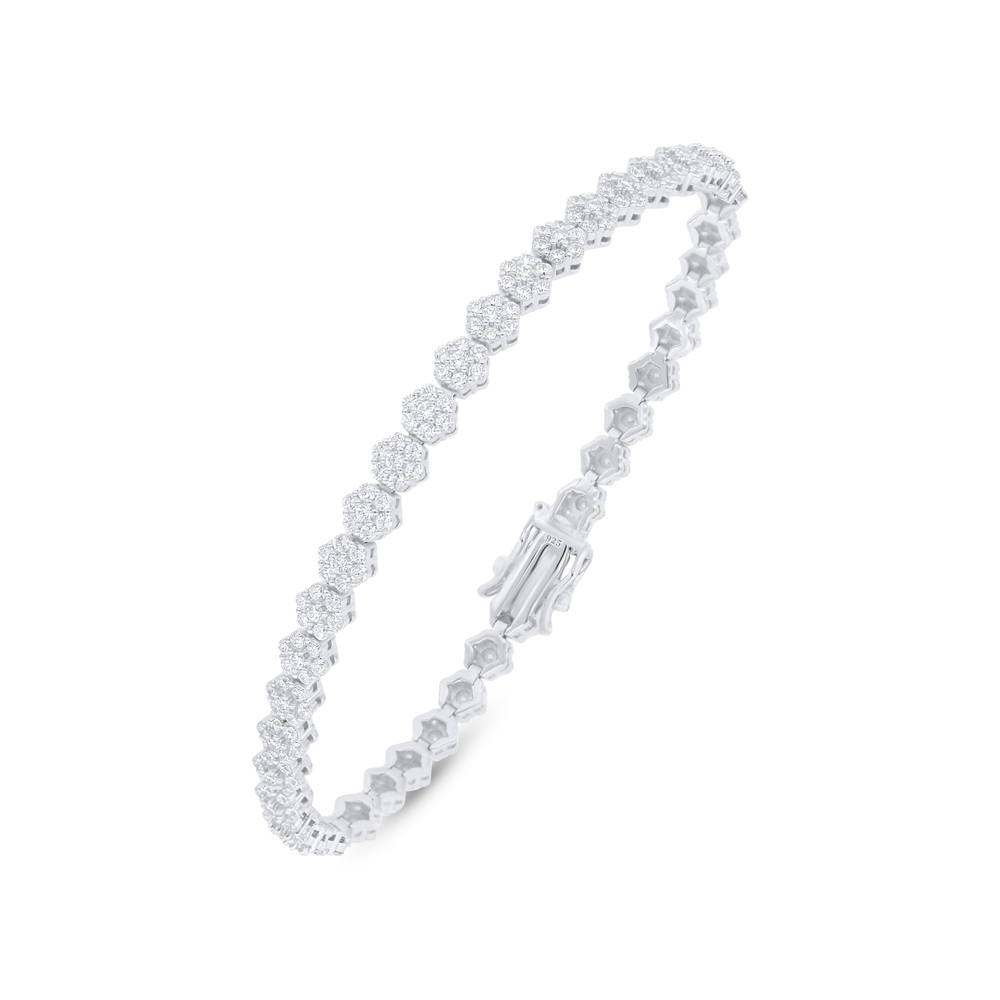 Sterling Silver 925 Bracelet Rhodium Plated Embedded With White Zircon