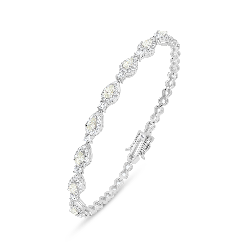 Sterling Silver 925 Bracelet Rhodium Plated Embedded With Yellow Diamond And White Zircon