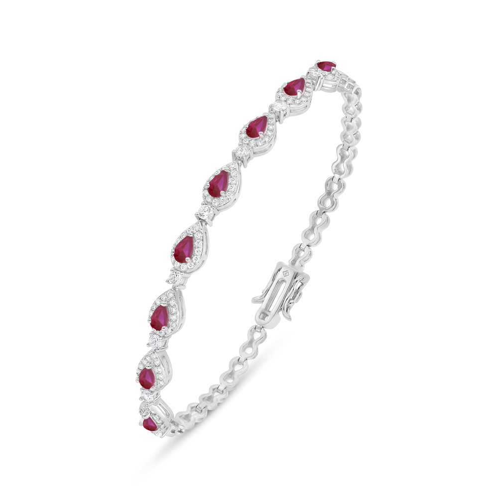 Sterling Silver 925 Bracelet Rhodium Plated Embedded With Ruby Corundum And White Zircon