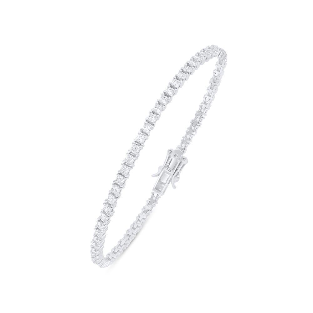 Sterling Silver 925 Bracelet Rhodium Plated Embedded With White Zircon