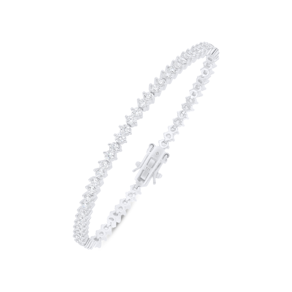 Sterling Silver 925 Bracelet Rhodium Plated Embedded With White Zircon