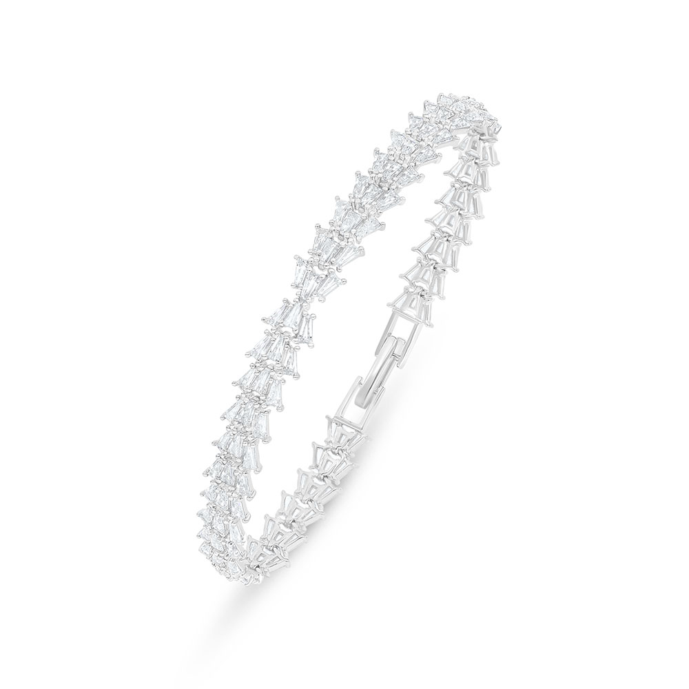 Sterling Silver 925 Bracelet Rhodium Plated Embedded With White Zircon