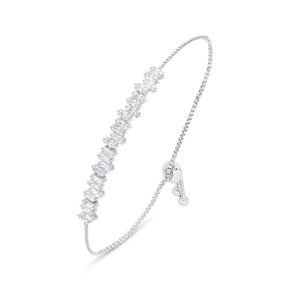 Sterling Silver 925 Bracelet Rhodium Plated Embedded With White Zircon