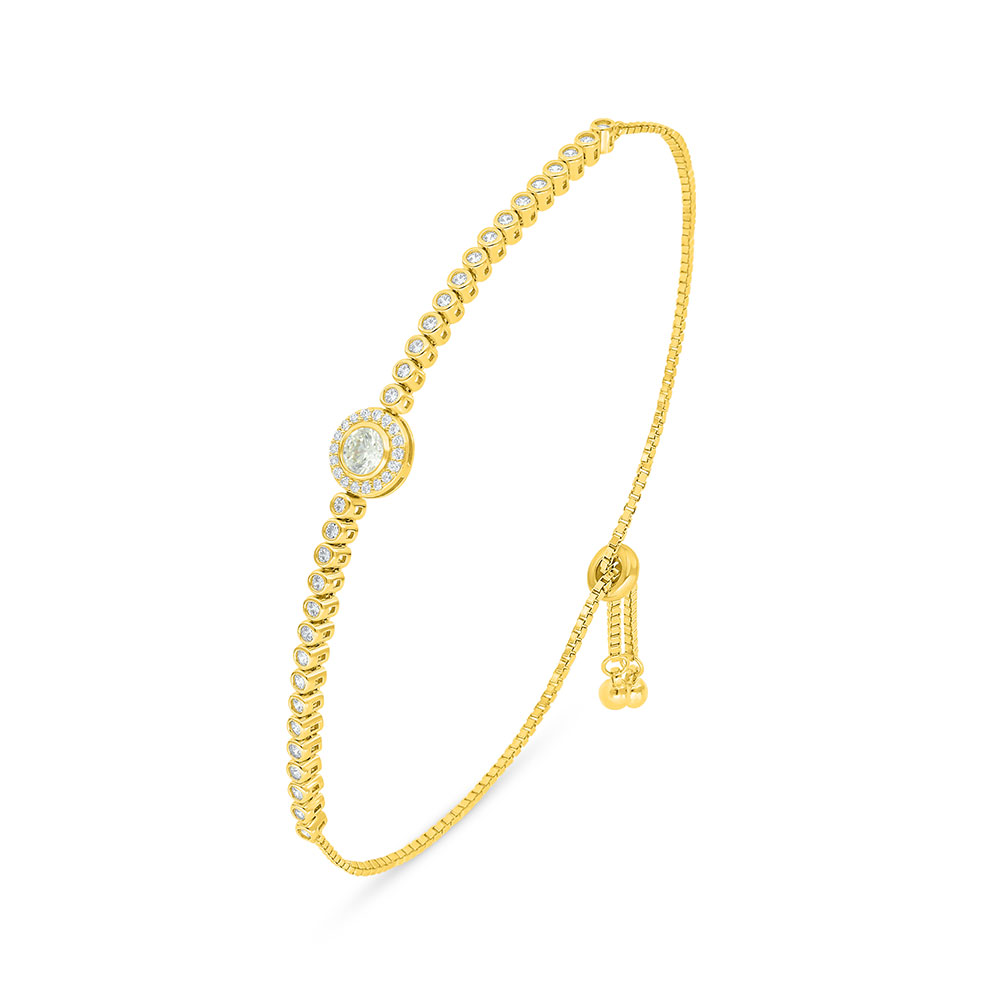 Sterling Silver 925 Bracelet Golden Plated Embedded With Yellow Diamond And White Zircon