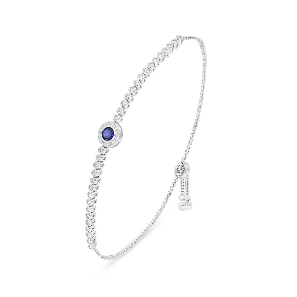 Sterling Silver 925 Bracelet Rhodium Plated Embedded With Sapphire Corundum And White Zircon