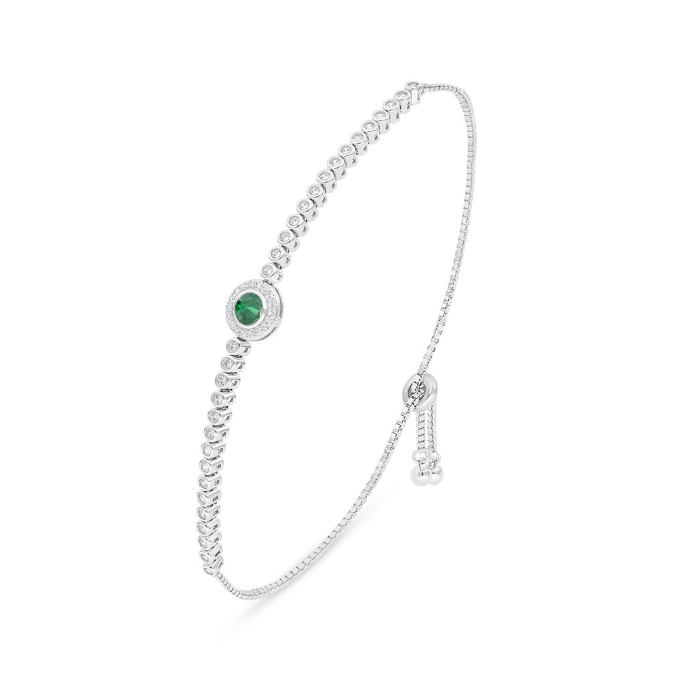 Sterling Silver 925 Bracelet Rhodium Plated Embedded With Emerald Zircon And White Zircon