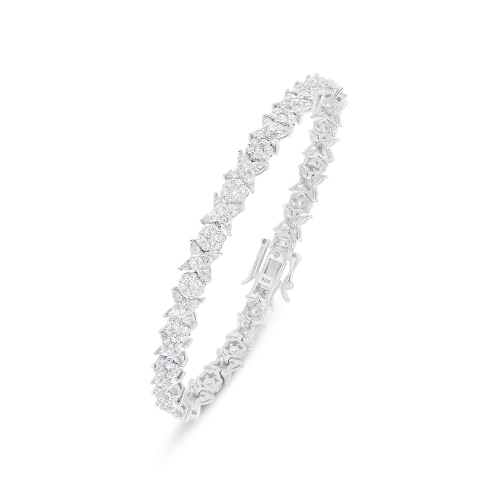 Sterling Silver 925 Bracelet Rhodium Plated Embedded With White Zircon