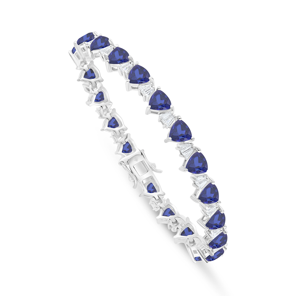 Sterling Silver 925 Bracelet Rhodium Plated Embedded With Sapphire Corundum And White Zircon