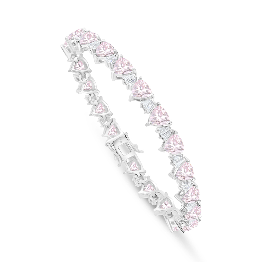 Sterling Silver 925 Bracelet Rhodium Plated Embedded With Pink Zircon And White Zircon