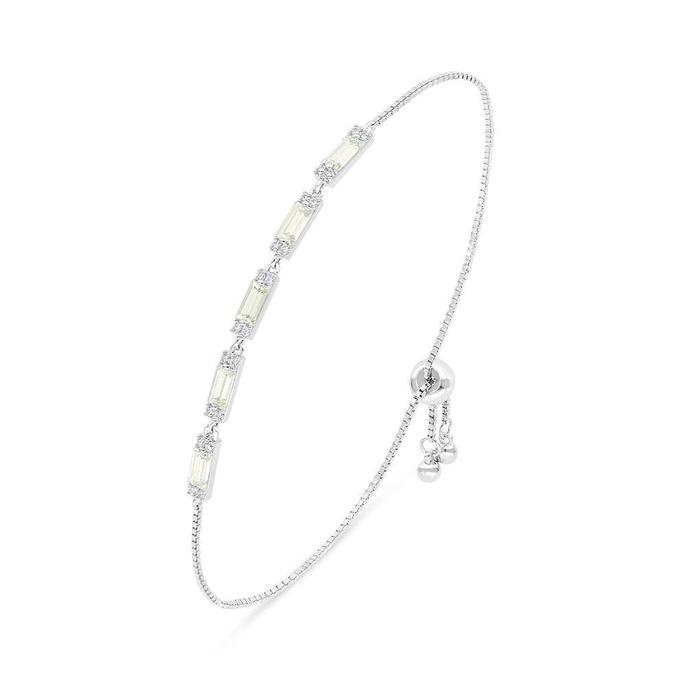 Sterling Silver 925 Bracelet Rhodium Plated Embedded With Yellow Diamond And White Zircon