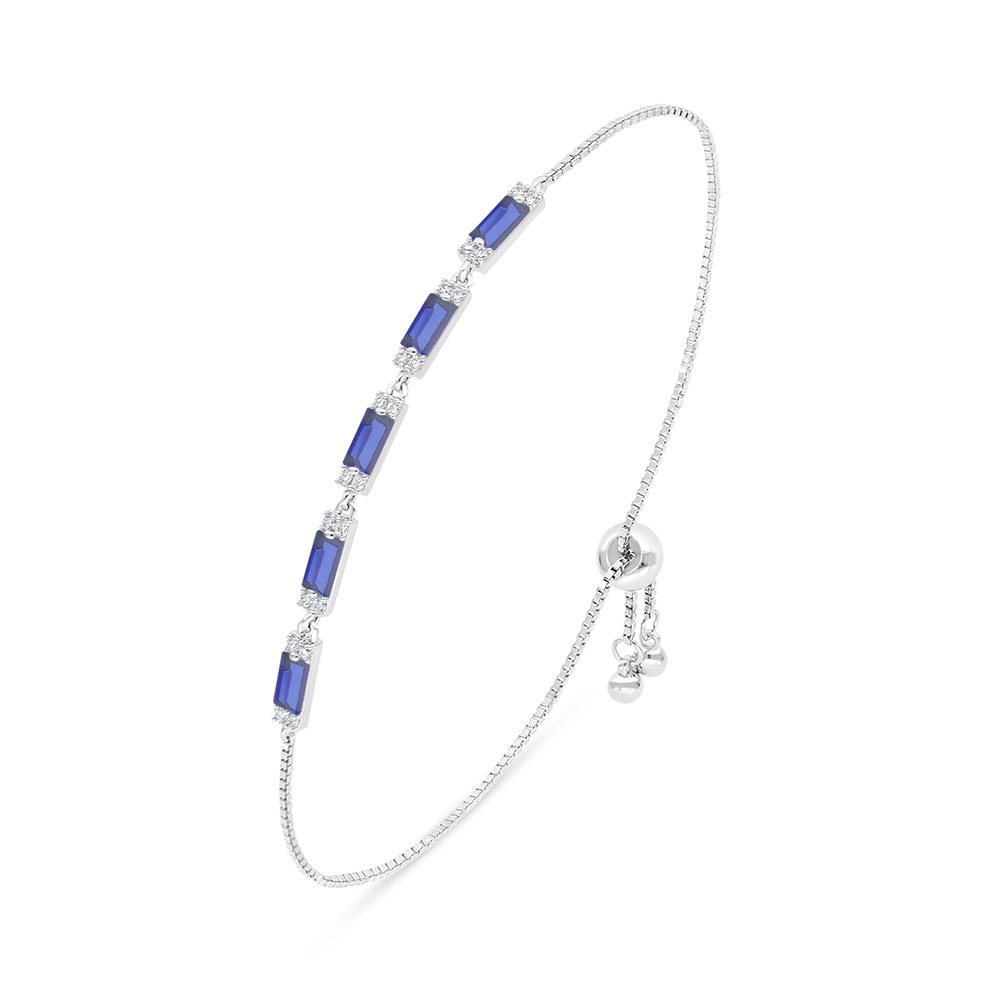 Sterling Silver 925 Bracelet Rhodium Plated Embedded With Sapphire Corundum And White Zircon