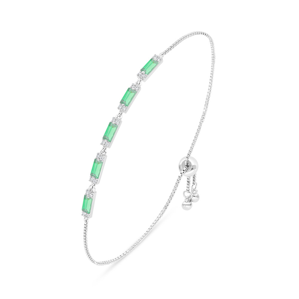 Sterling Silver 925 Bracelet Rhodium Plated Embedded With Emerald Zircon And White Zircon