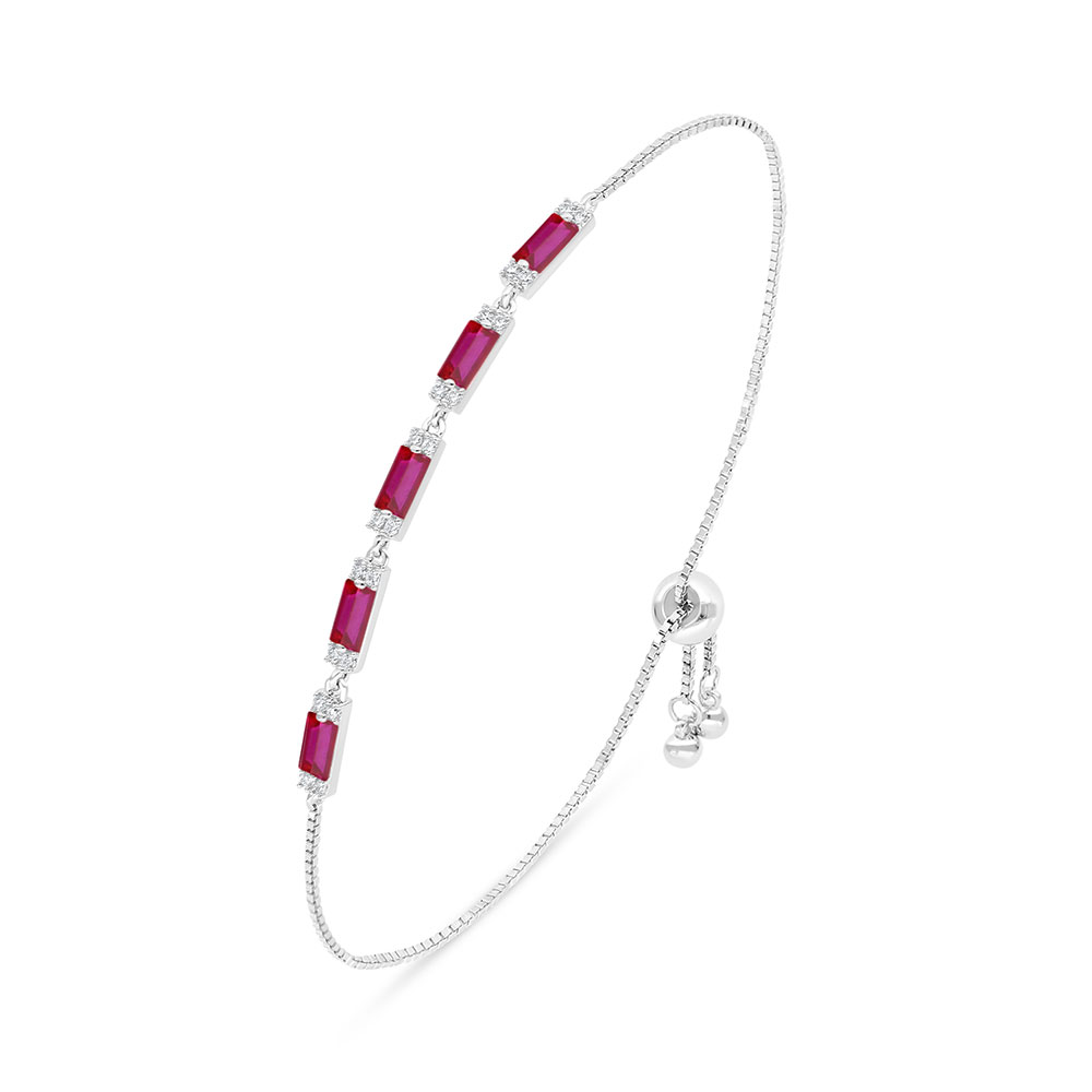 Sterling Silver 925 Bracelet Rhodium Plated Embedded With Ruby Corundum And White Zircon