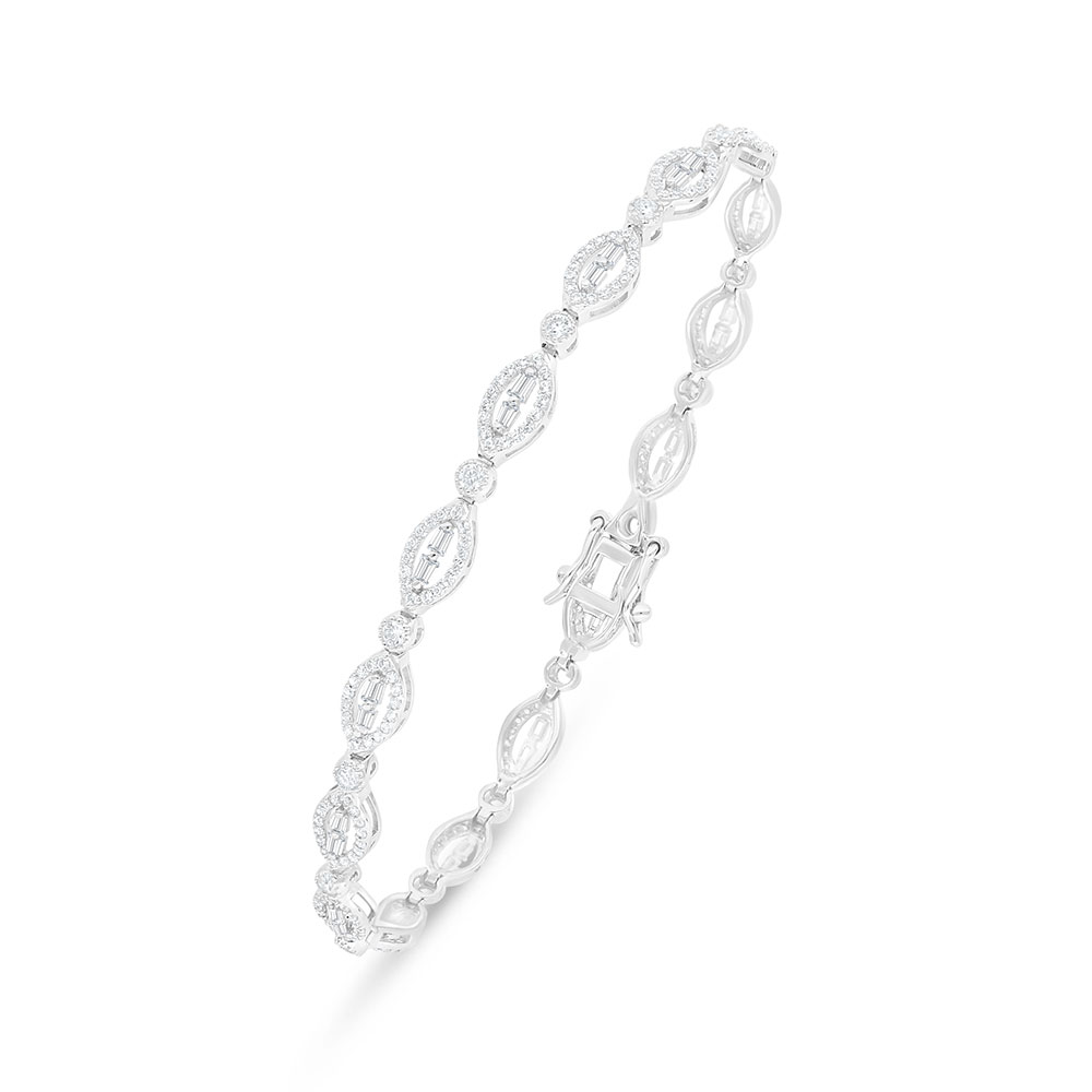 Sterling Silver 925 Bracelet Rhodium Plated Embedded With White Zircon