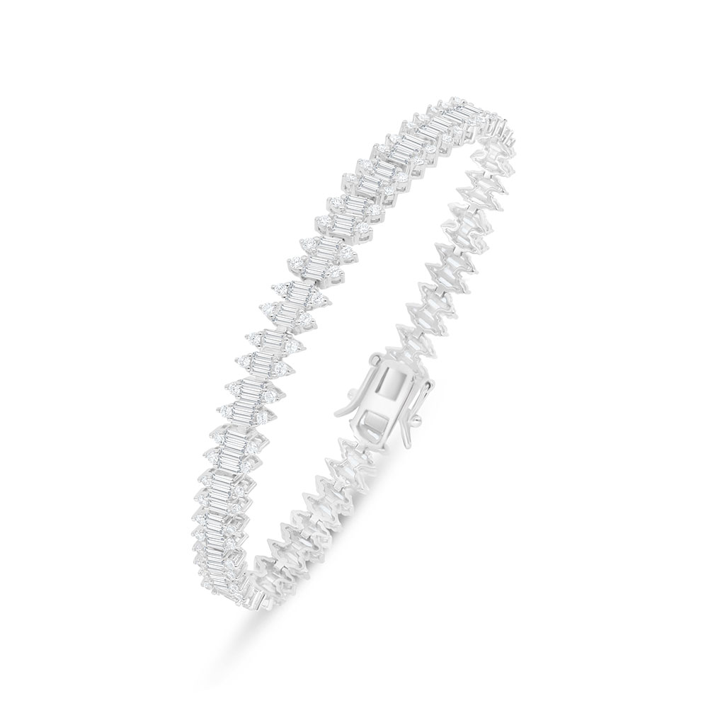 Sterling Silver 925 Bracelet Rhodium Plated Embedded With White Zircon