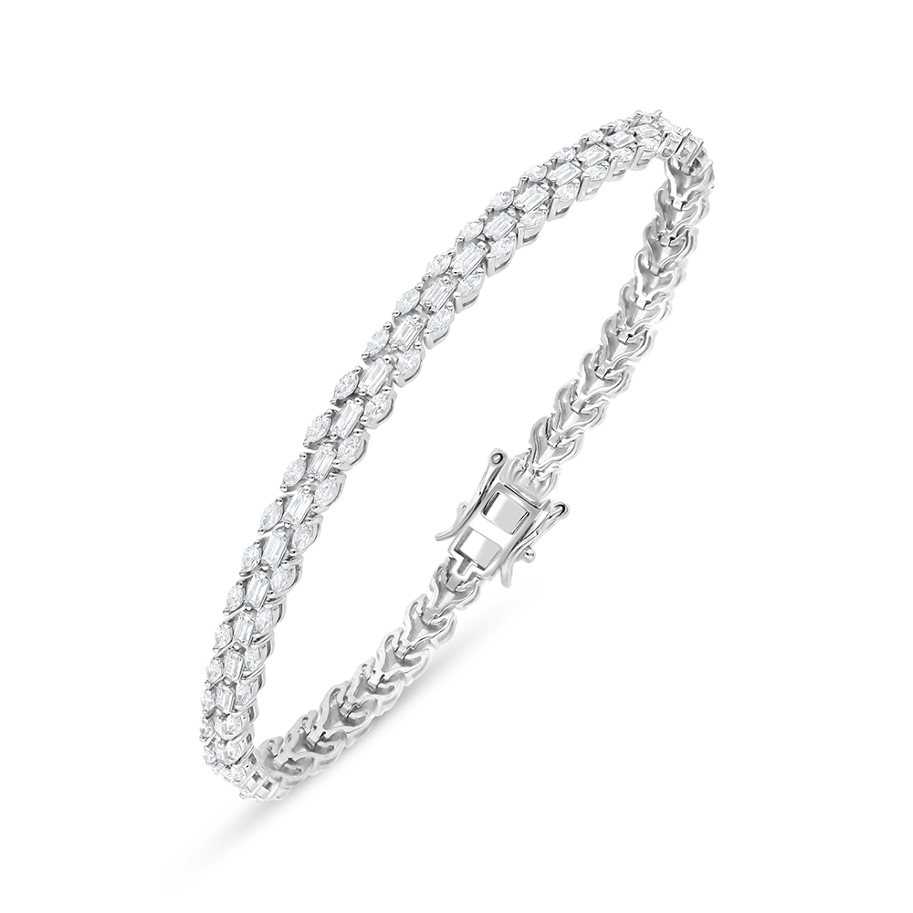 Sterling Silver 925 Bracelet Rhodium Plated Embedded With White Zircon