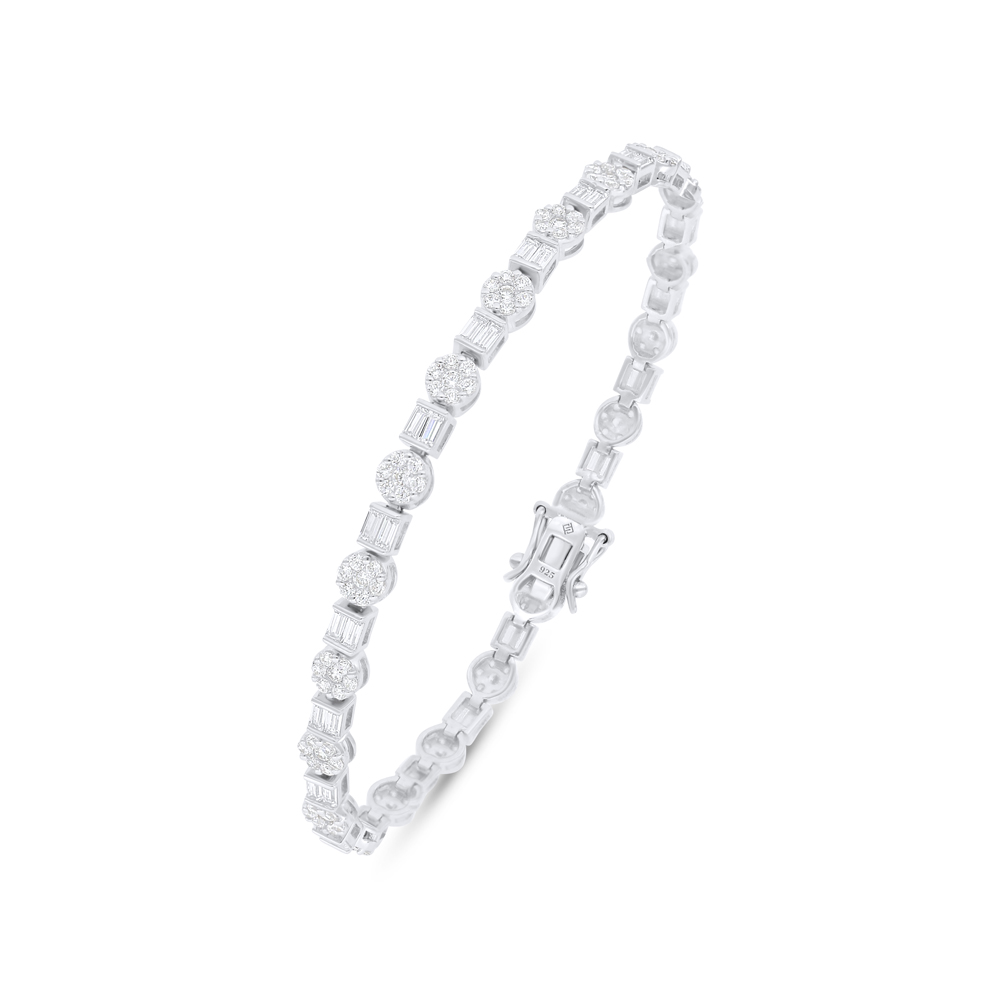 Sterling Silver 925 Bracelet Rhodium Plated Embedded With White Zircon