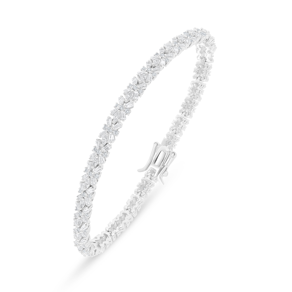 Sterling Silver 925 Bracelet Rhodium Plated Embedded With White Zircon