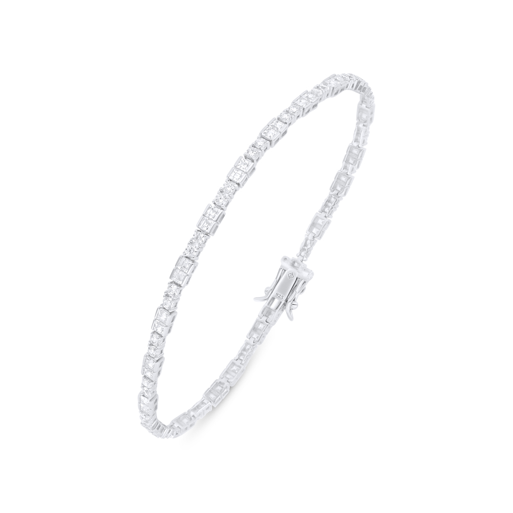 Sterling Silver 925 Bracelet Rhodium Plated Embedded With White Zircon