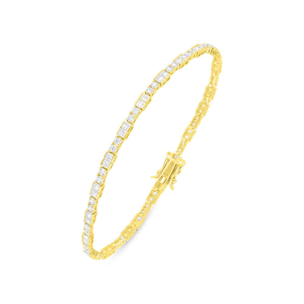 Sterling Silver 925 Bracelet Golden Plated Embedded With White Zircon