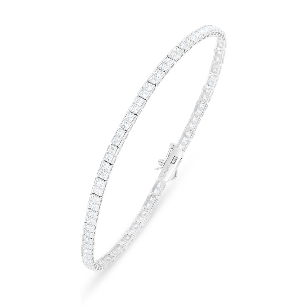 Sterling Silver 925 Bracelet Rhodium Plated Embedded With White Zircon