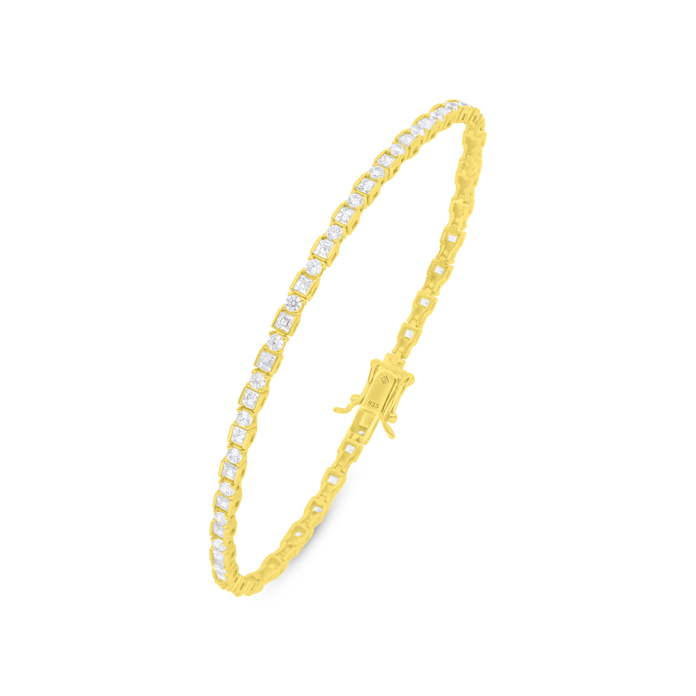 Sterling Silver 925 Bracelet Golden Plated Embedded With White Zircon