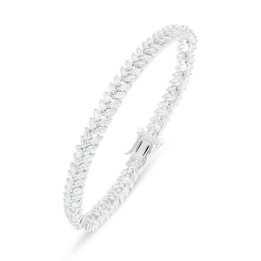 Sterling Silver 925 Bracelet Rhodium Plated Embedded With White Zircon