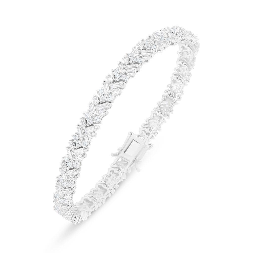 Sterling Silver 925 Bracelet Rhodium Plated Embedded With White Zircon