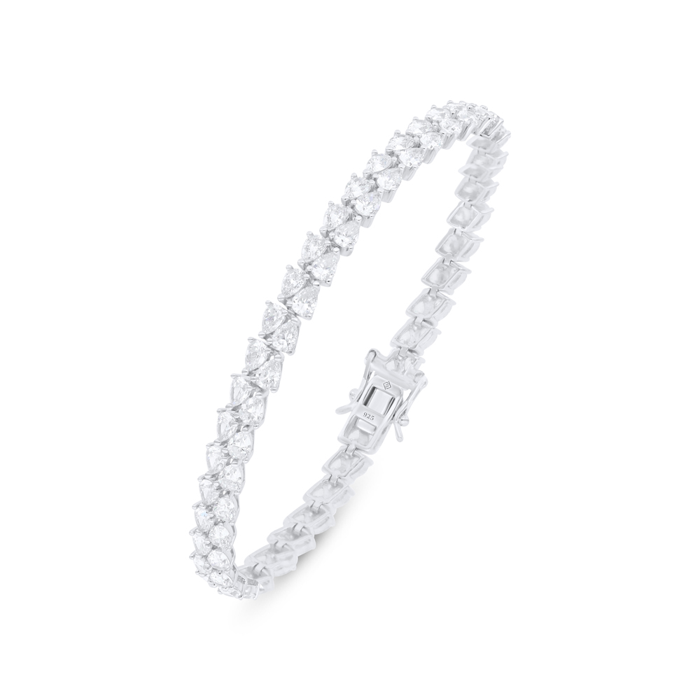 Sterling Silver 925 Bracelet Rhodium Plated Embedded With White Zircon