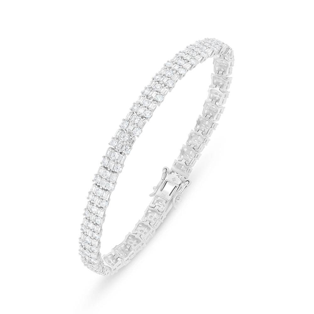 Sterling Silver 925 Bracelet Rhodium Plated Embedded With White Zircon